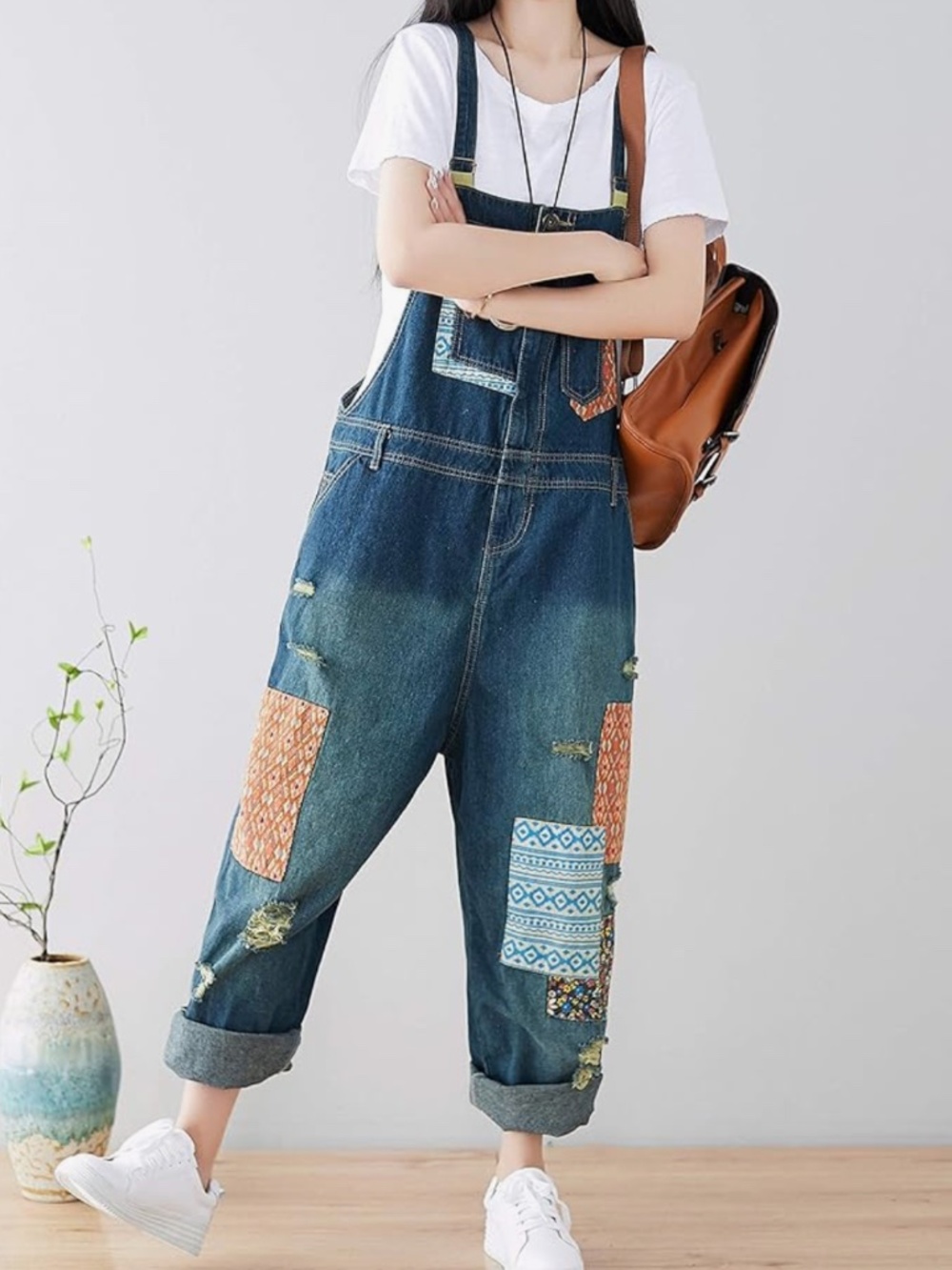Boutique boho Patchwork Overalls - Blue